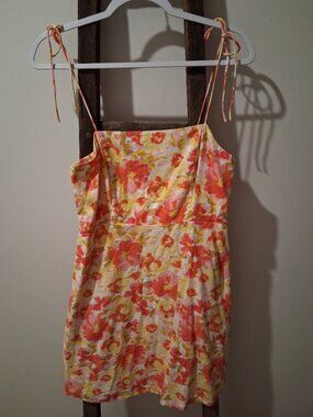 Old Navy Floral Mini Med Pink Yellow Spaghetti Straps Dress Cottagecore Preppy